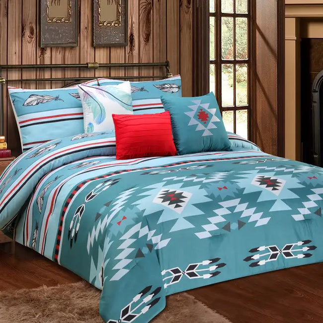 Turquoise Aztec 6 Piece Bedding Set