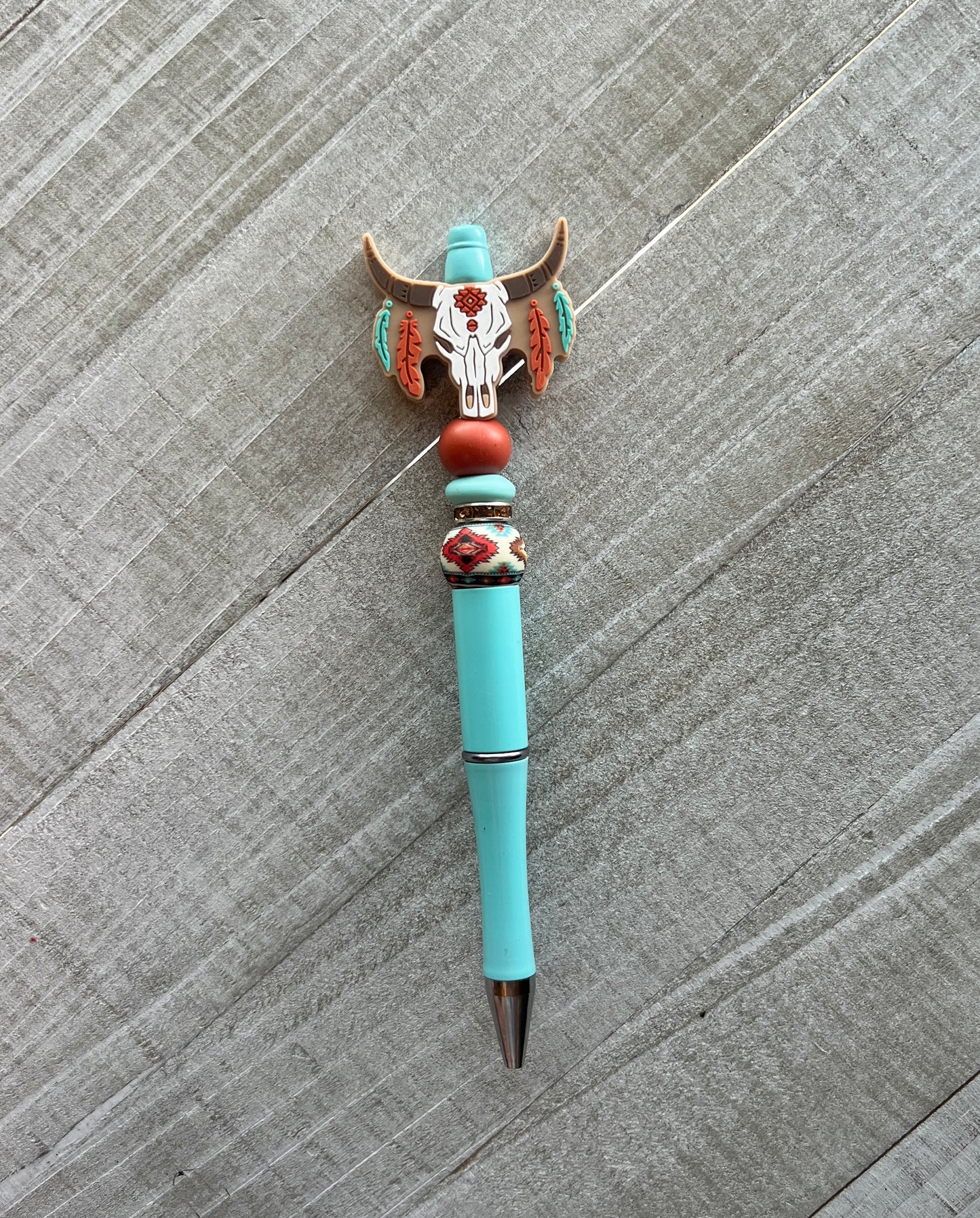 Beige Rust Aztec Boho Cow Skull Pen