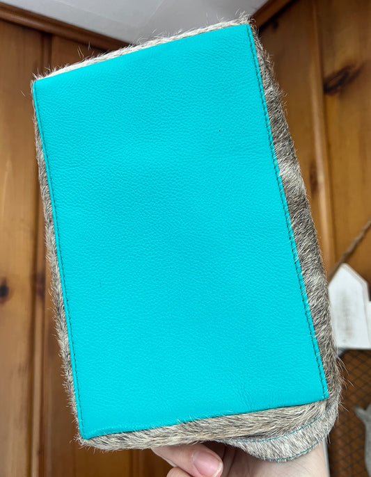 Brindle Turquoise Cowhide Cosmetic Bag