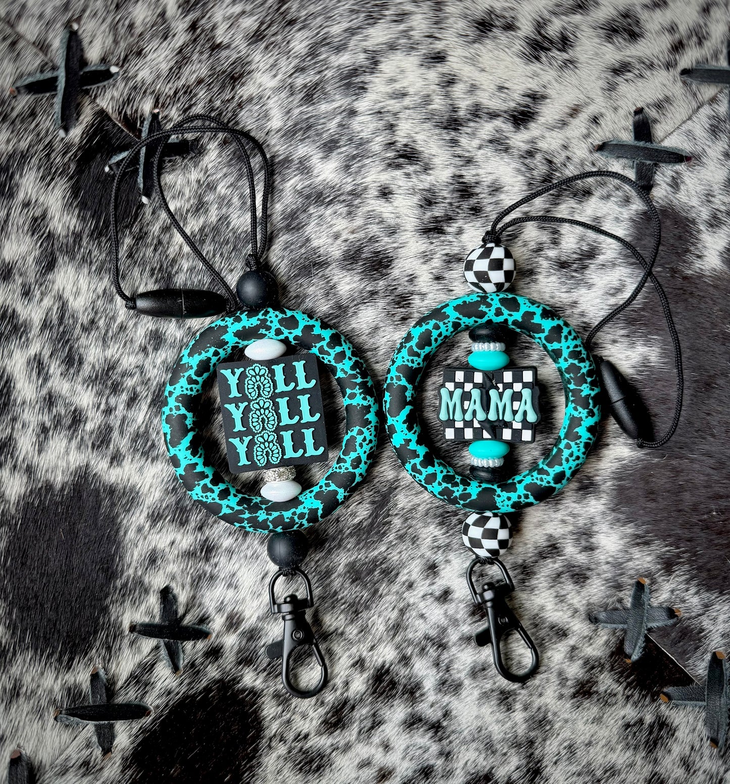 Turquoise Cowhide Car Dangle