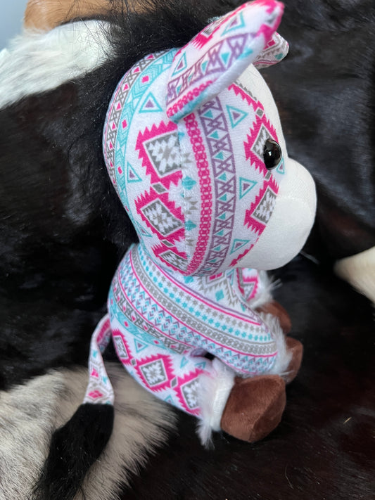 Medium Aztec Pink/Teal Sitting Horse Plushie