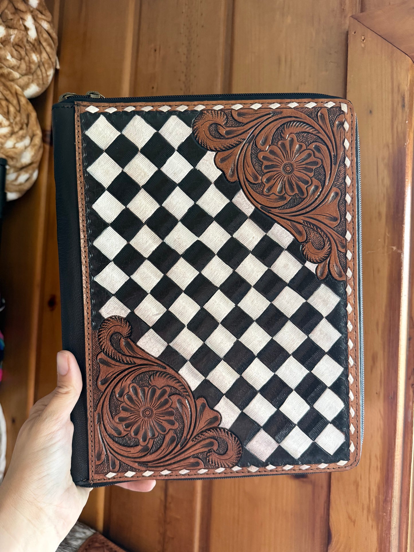 Genuine Leather Chckered Planner