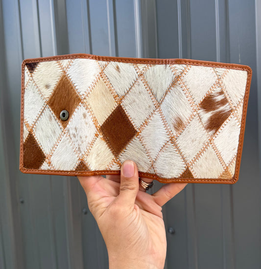 Diamond Stitch Genuine Cowhide Tri Fold Women’s or Men’s Wallet