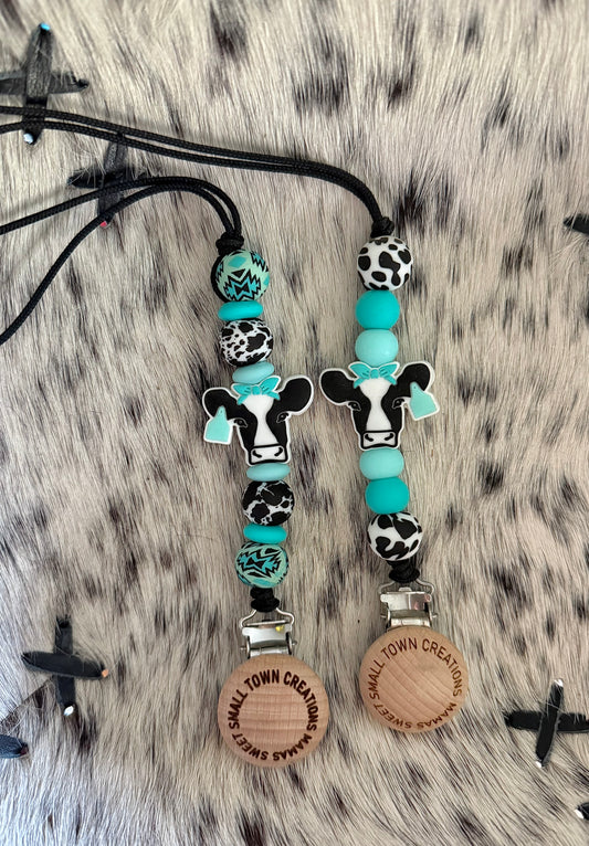 Black Cow Turquoise Bandanna Pacifier Holder
