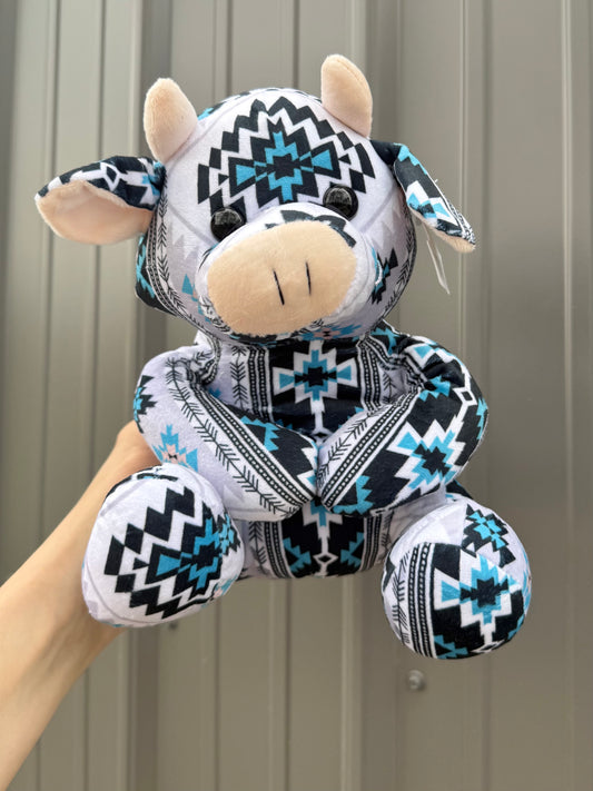 Blue and Black Aztec Sitting Cow Plushie