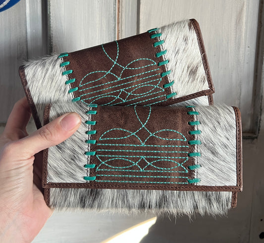 Dark Brown Genuine Cowhide Leather Bootstitch Wallet