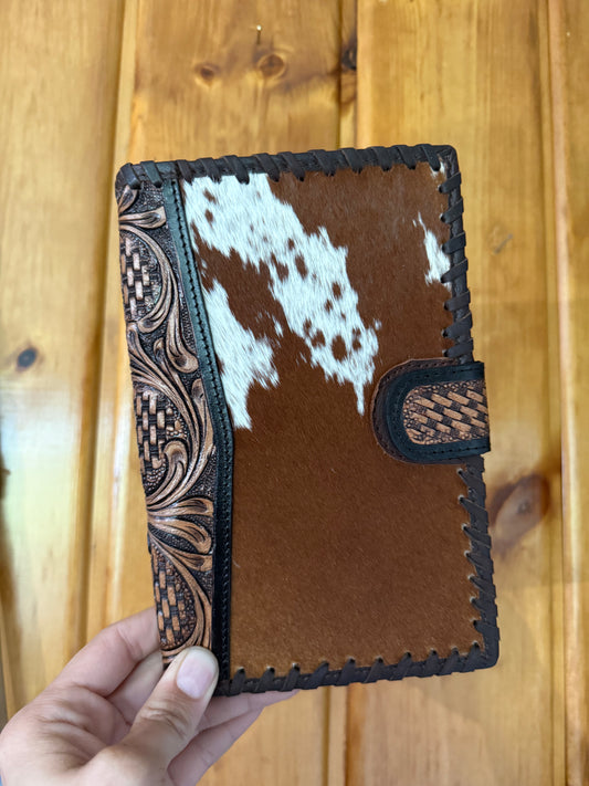 Genuine Cowhide and Tooled leather checkbook Wallet