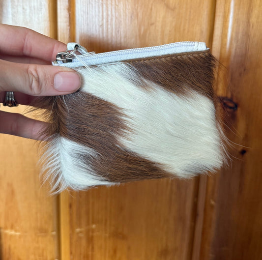Long Hair Brown and White Cowhide Coin Purse