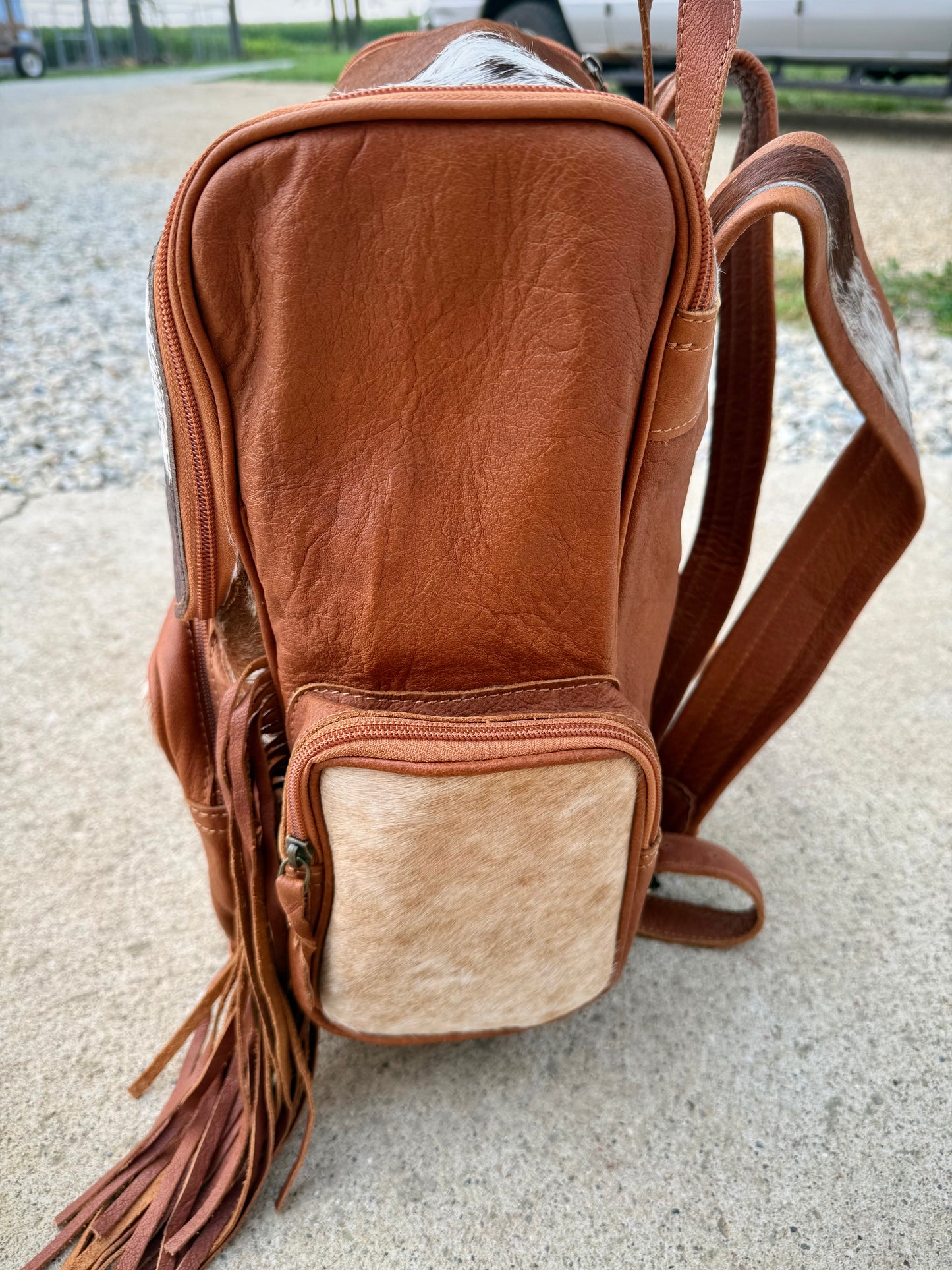 Brown Leather Cowhide Backpack / Diaper Bag