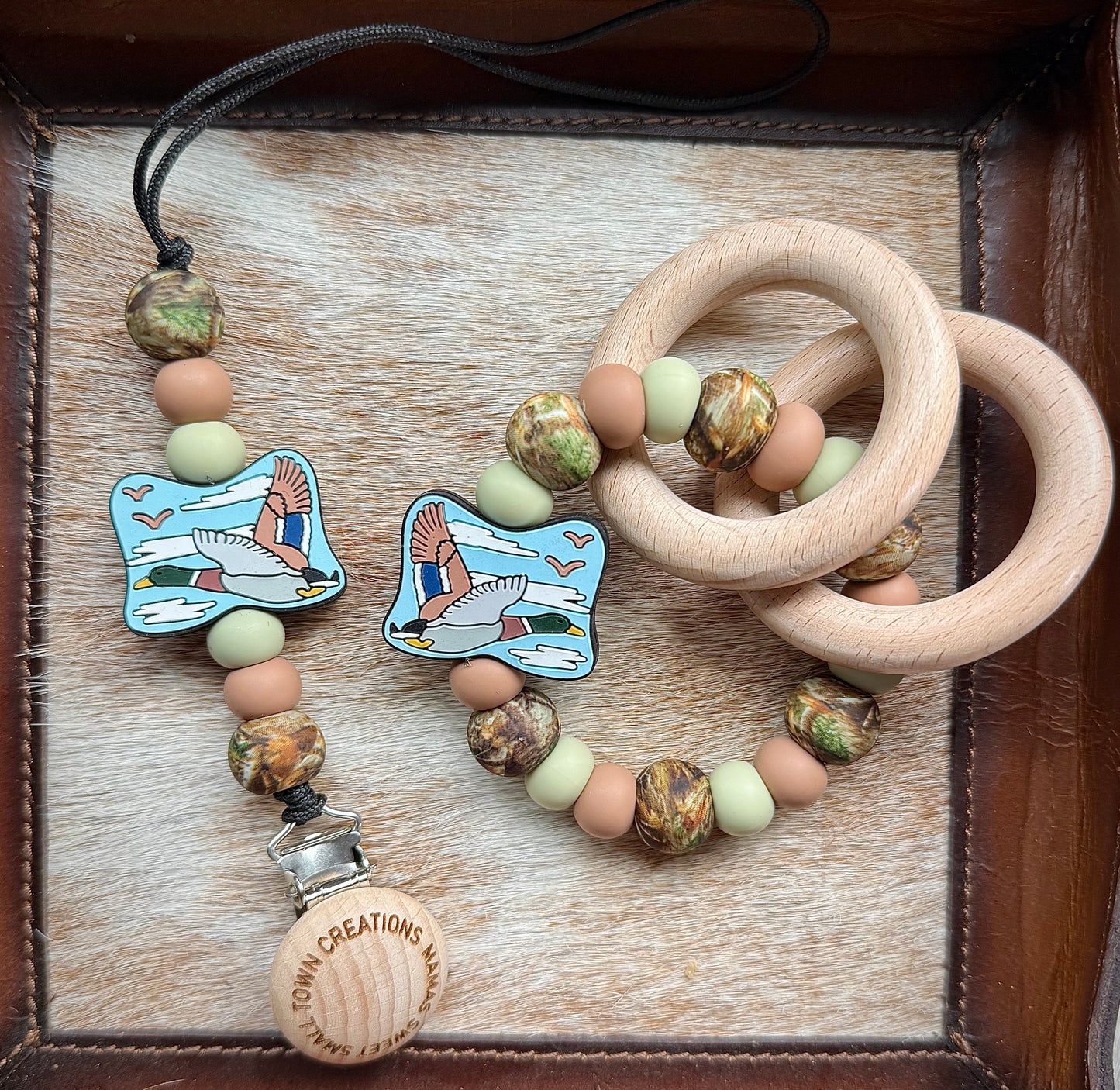 Green Camo Mallard Duck Teether Set