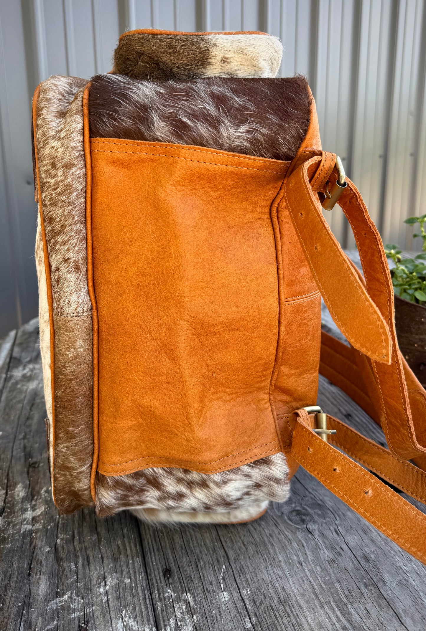 Sunflower Highland Cow Tooled Leather Brown Cowhide Backpack / Diaper Bag