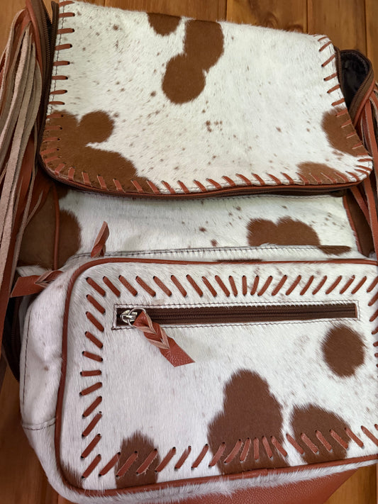 Genuine Light Brown Cowhide Backpack / Diaper Bag