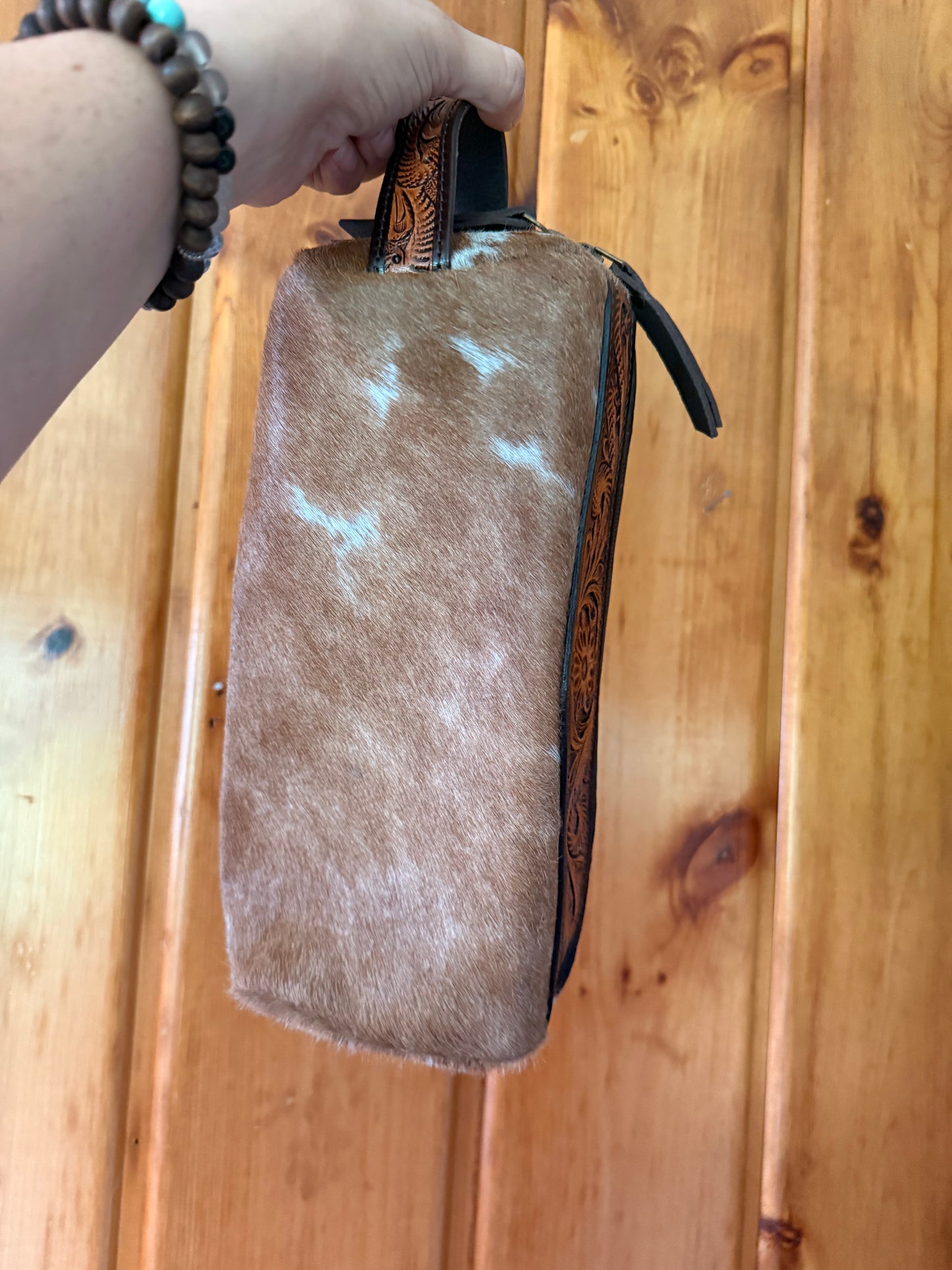 Tooled Leather Cowhide Toiletry Bag