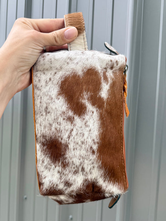 Brown Cowhide Makeup Cosmetic Bag
