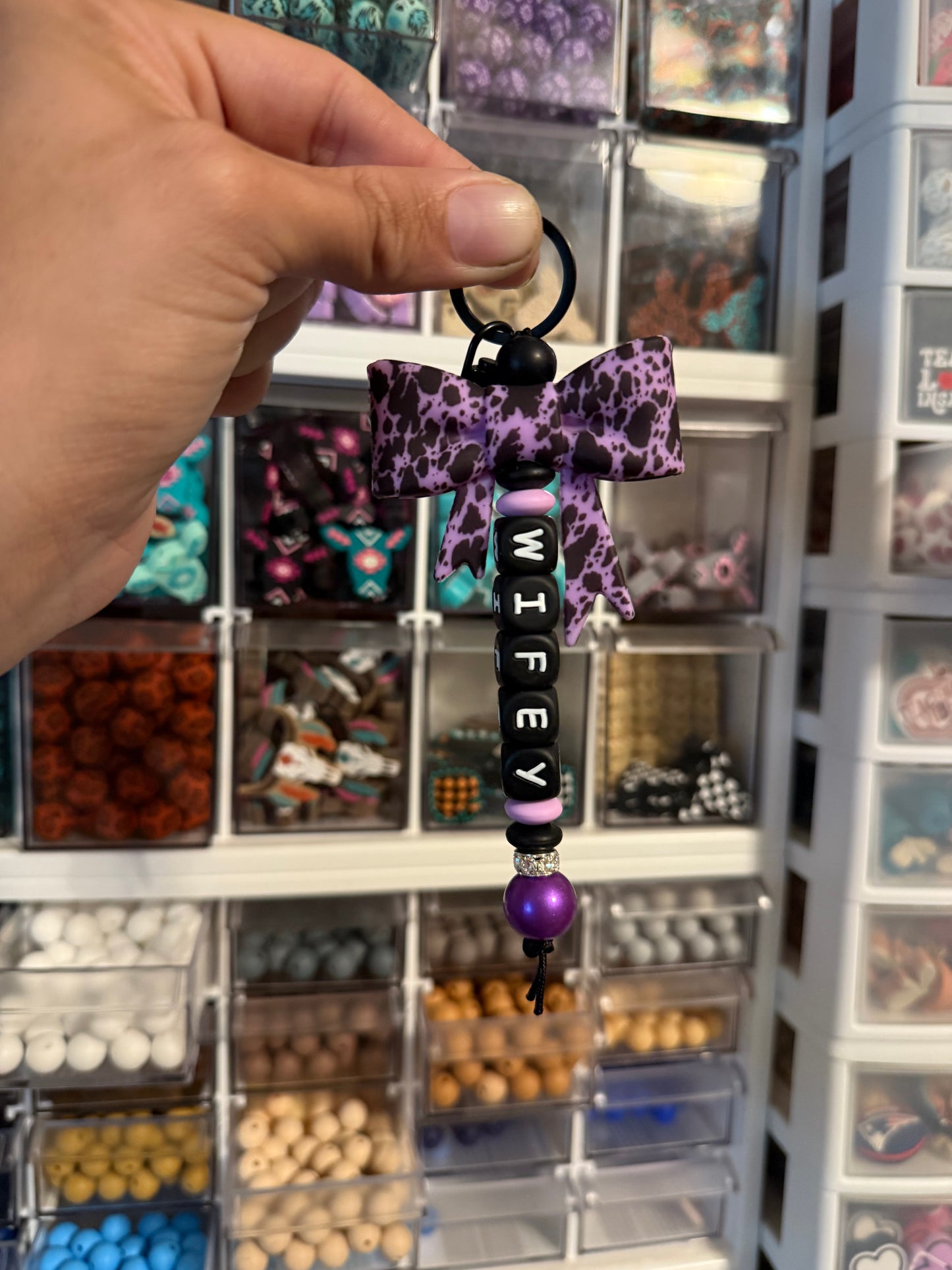 Purple Cowhide Bow Keychain