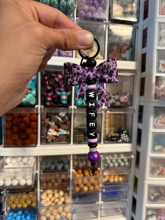 Purple Cowhide Bow Keychain