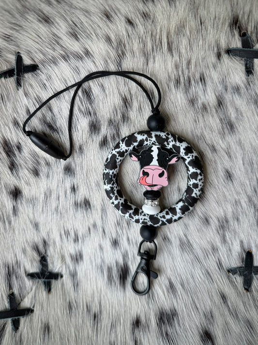 Black Cow Tongue Sticking Out Car Dangle