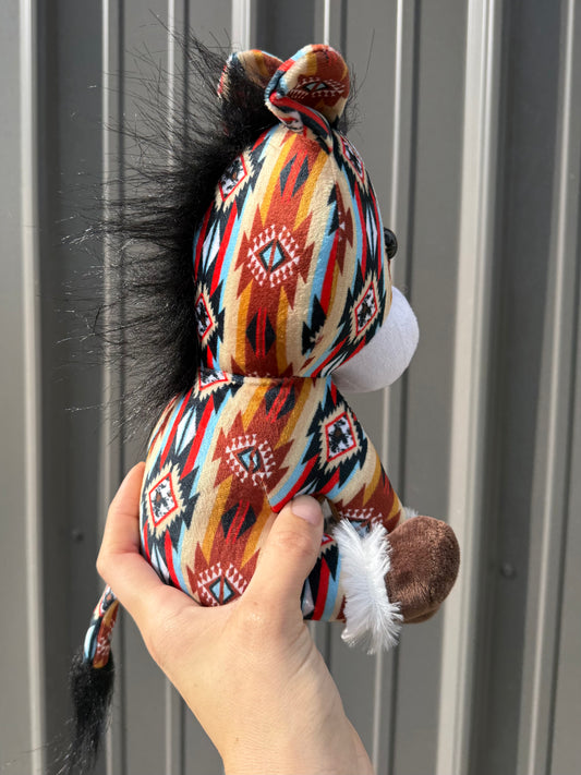 Brown Rust Yellow Red Aztec Sitting Horse Plushie
