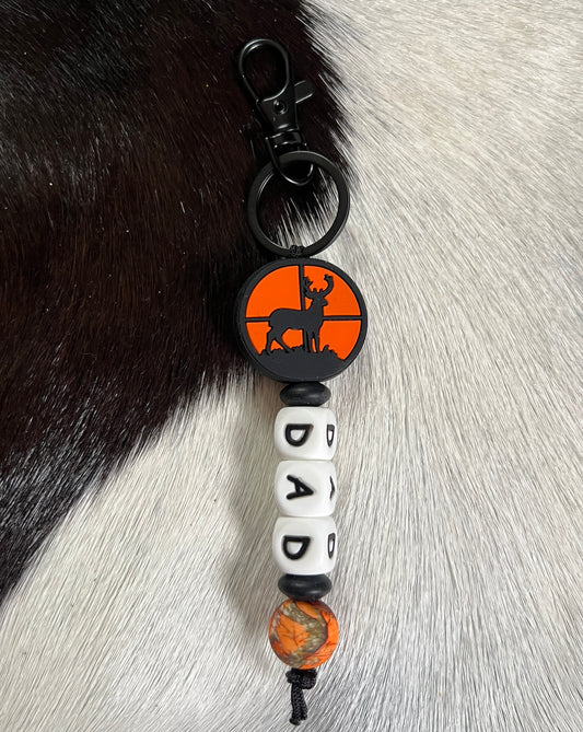 Orange Camo Deer Dad Keychain