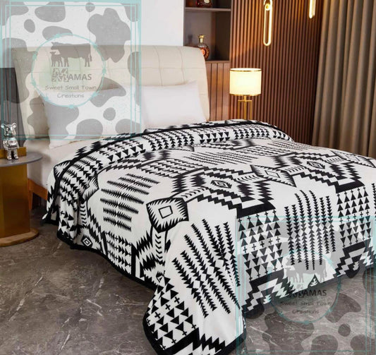 White Aztec Super Plush King Blanket