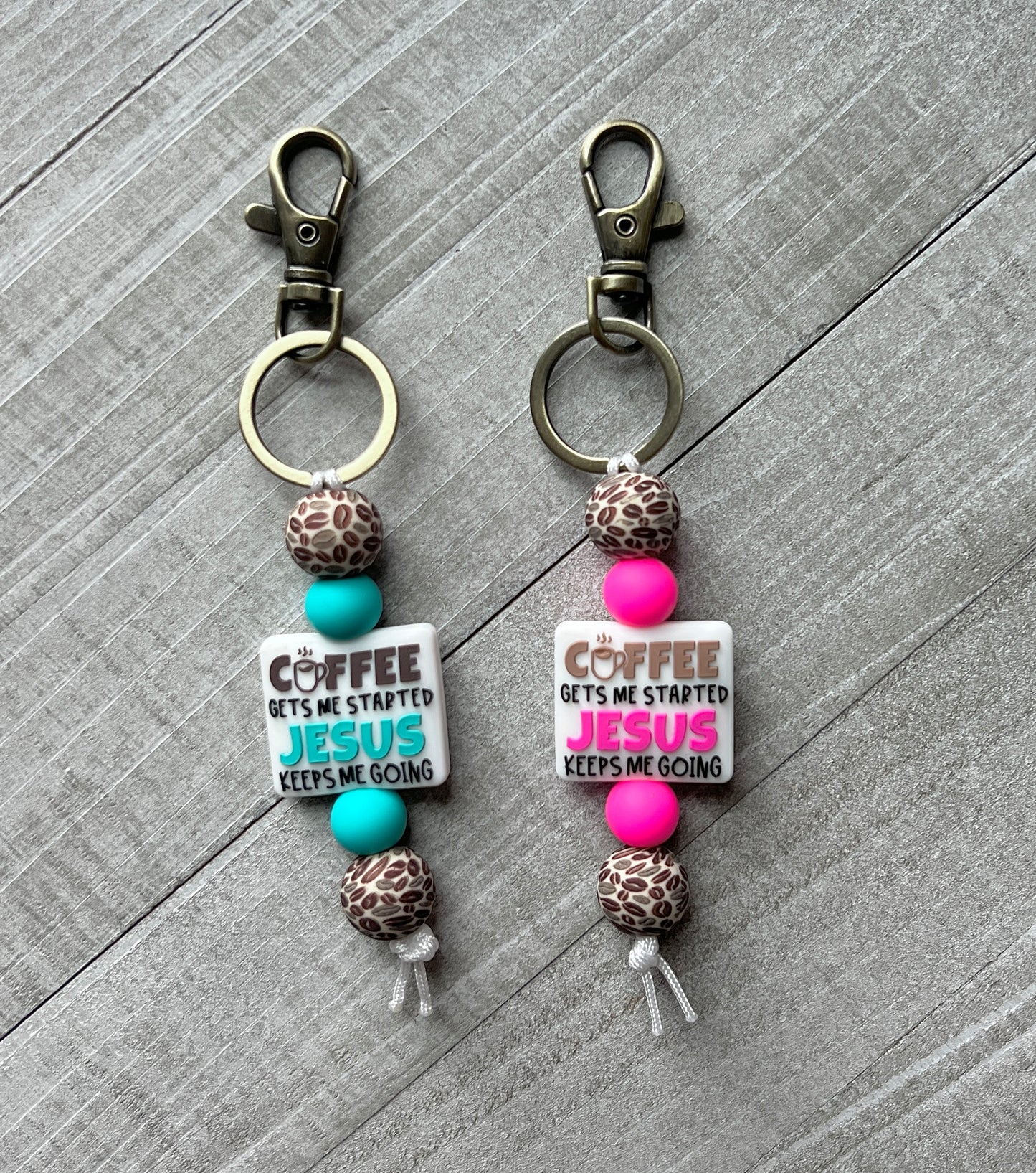 Coffee Gets Me Started…Jesus Keeps Me Going Keychian