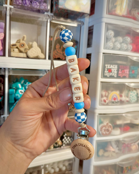 Blue Check Customer Name Pacifier Holder