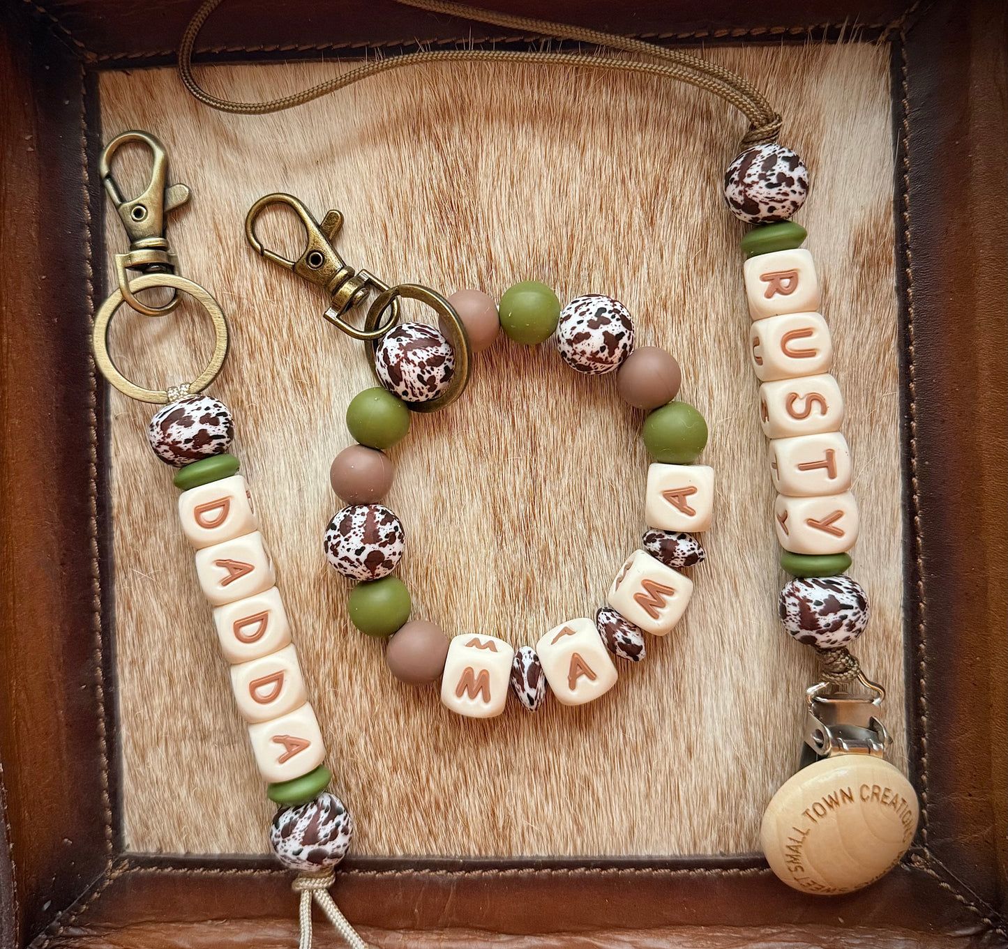 Army Green Brown Cowhide Family Set