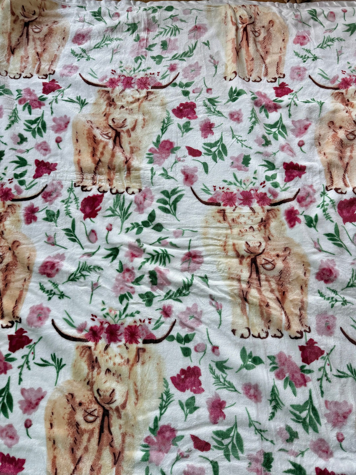 Flower Highland Cow King Size Super Plush Blanket