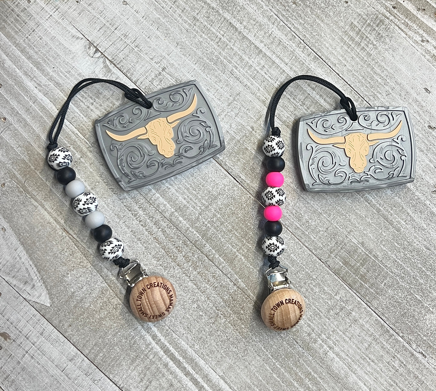 White Aztec Belt Buckle Teether