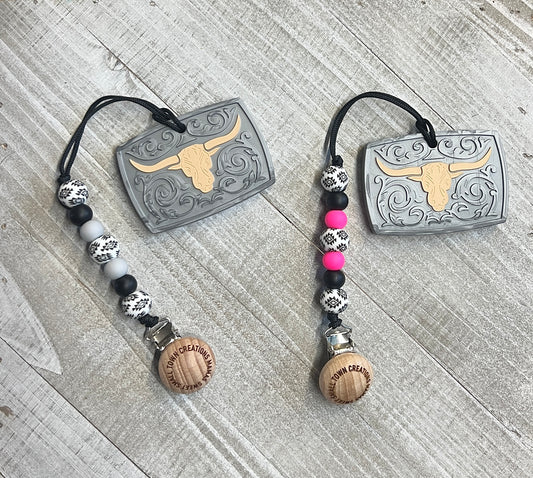 White Aztec Belt Buckle Teether