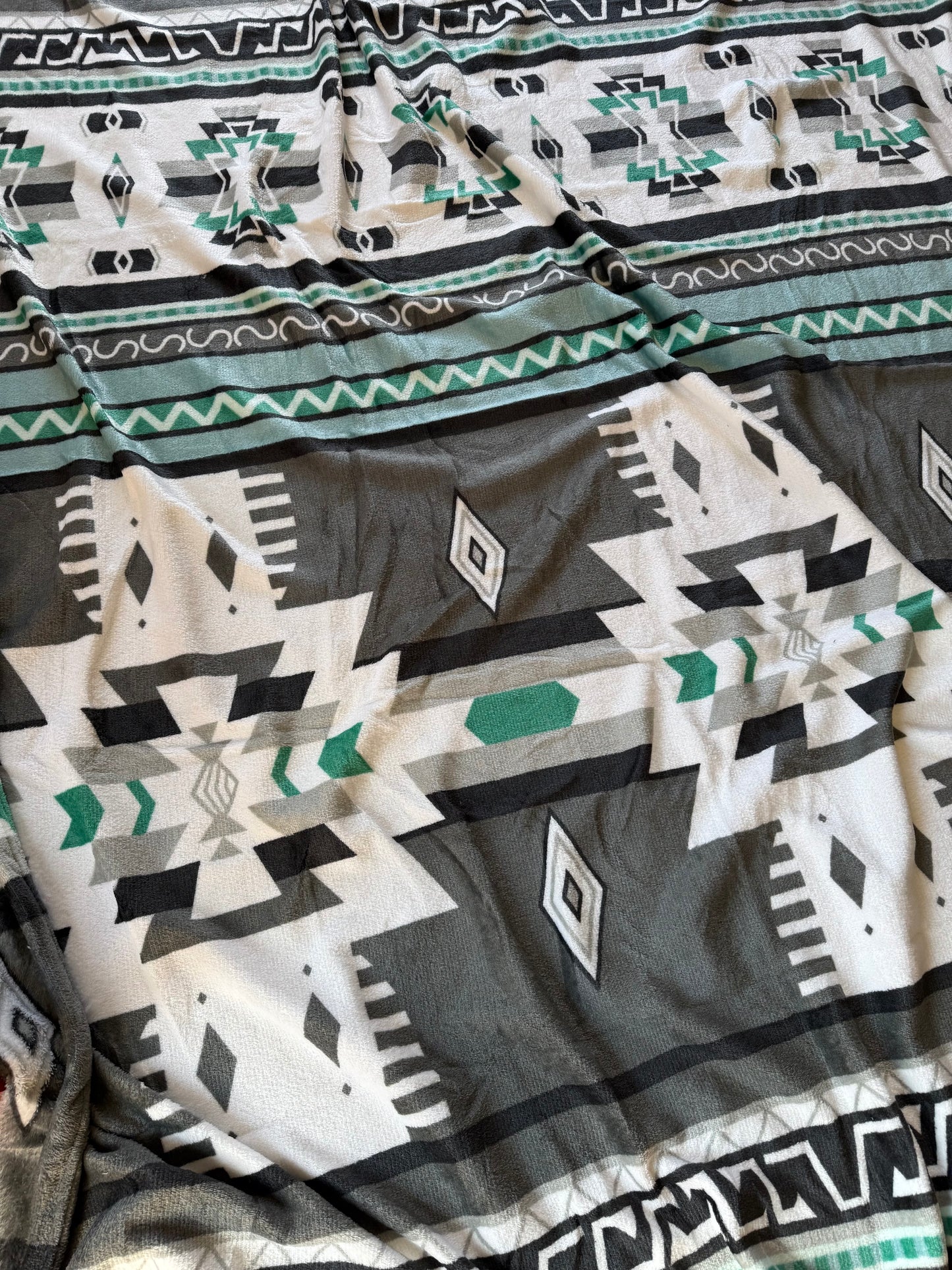 Gray and Turquoise Aztec Queen Size Blanket
