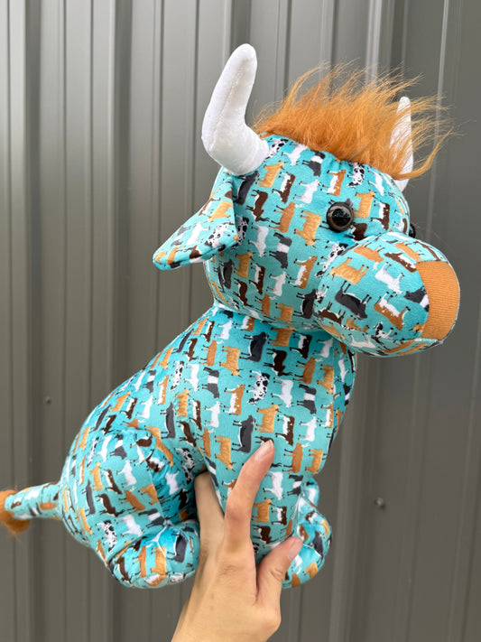 Large Plushie Turquoise Cows Sitting Bull