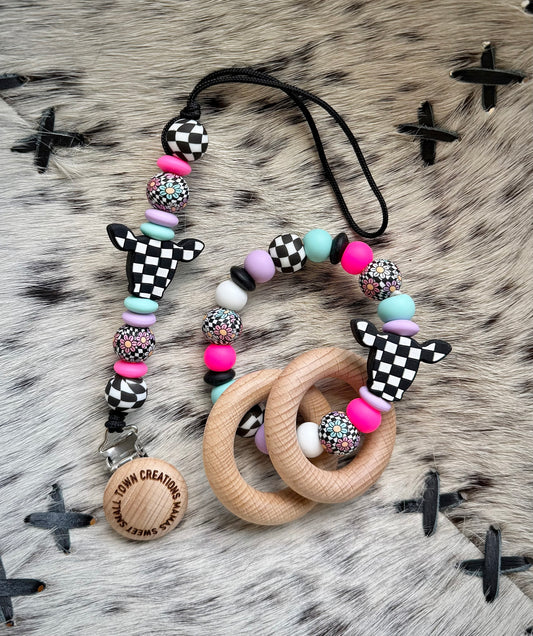 Floral Checkered Cow Teether Set