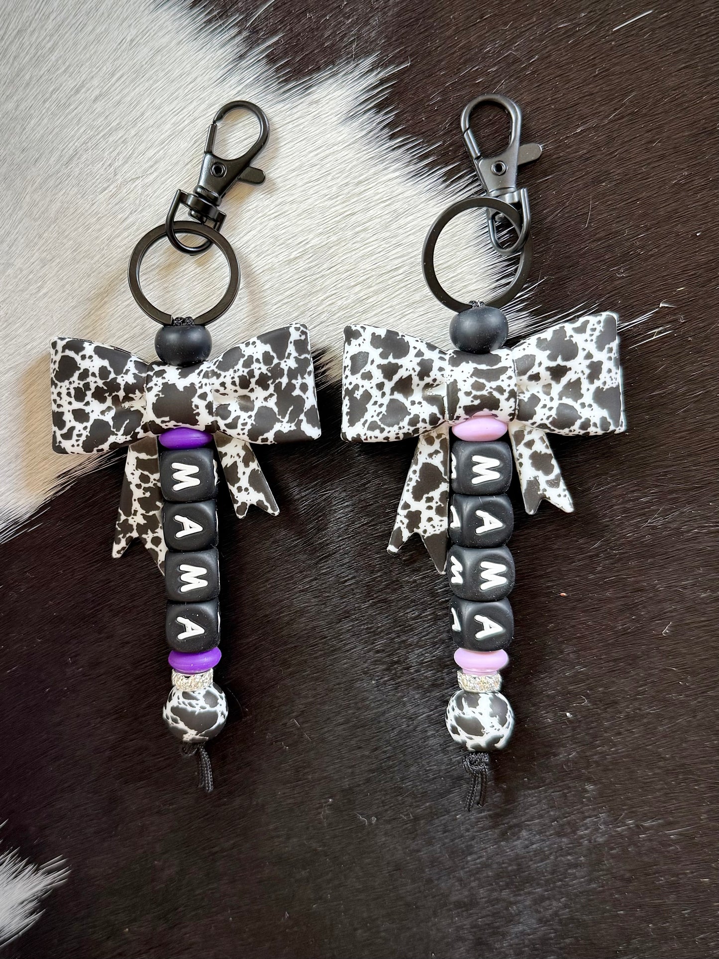 Purple Mama Cowhide Bow Keychain