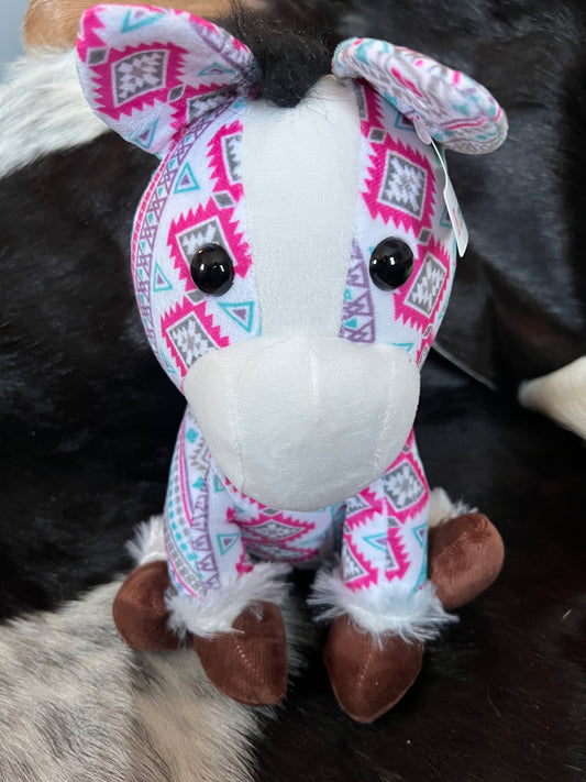 Medium Aztec Pink/Teal Sitting Horse Plushie