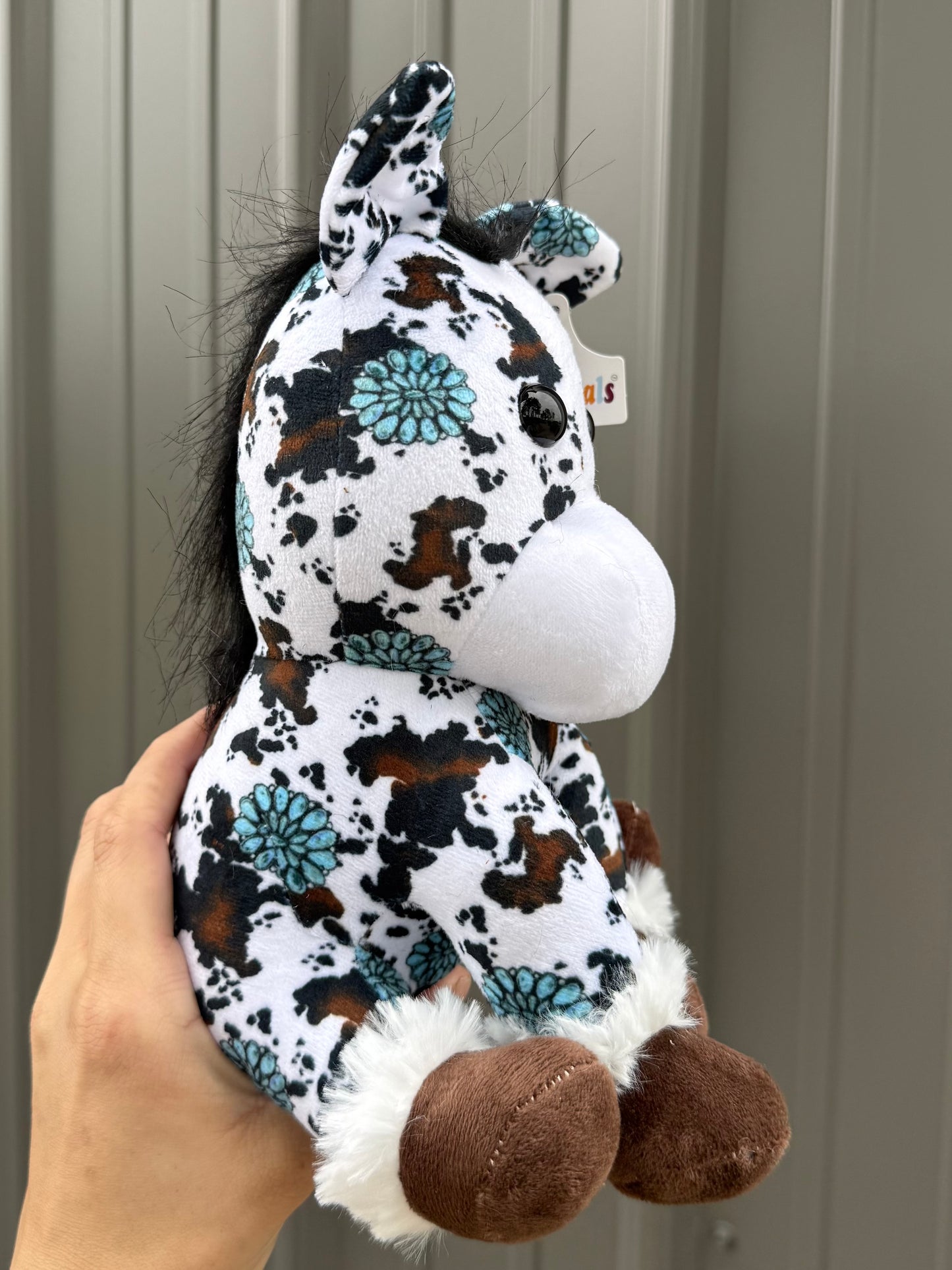 Brown Cowhide Turquoise Concho Sitting Horse Plushie