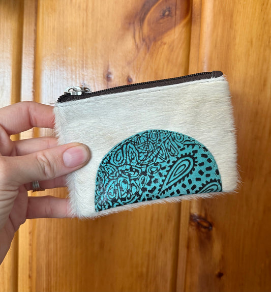 Turquoise Patch Cowhide Coin Purse