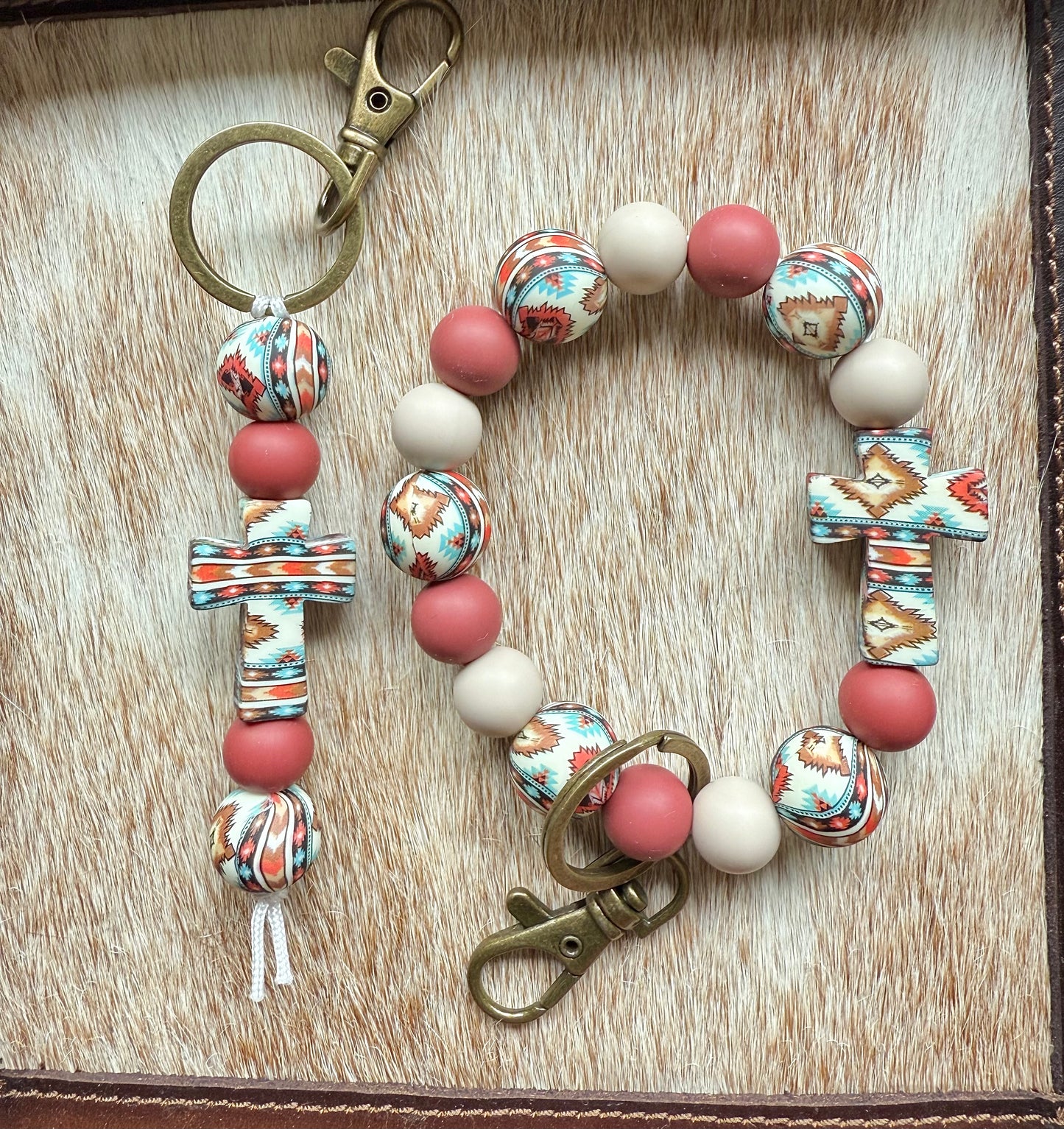 Tribal Aztec Cross Keychain Set