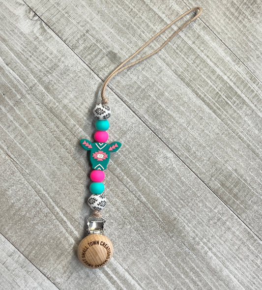 Turquoise/Pink white Aztec Cow Pacifier Holder