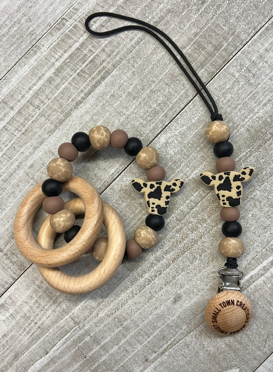 Beige/Black Cowhide Teether Bundle