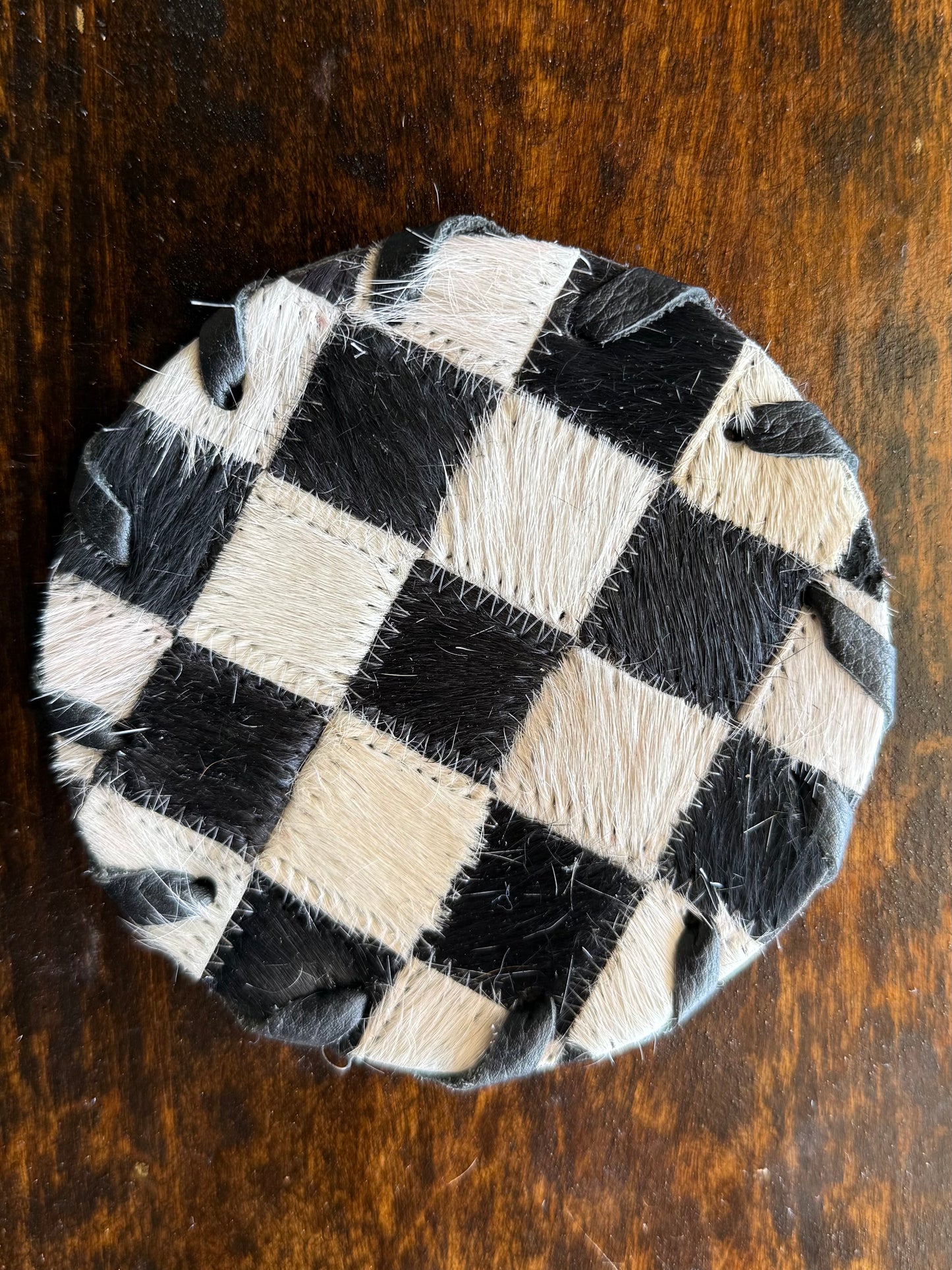 Genuine Cowhide Checkered Coaster