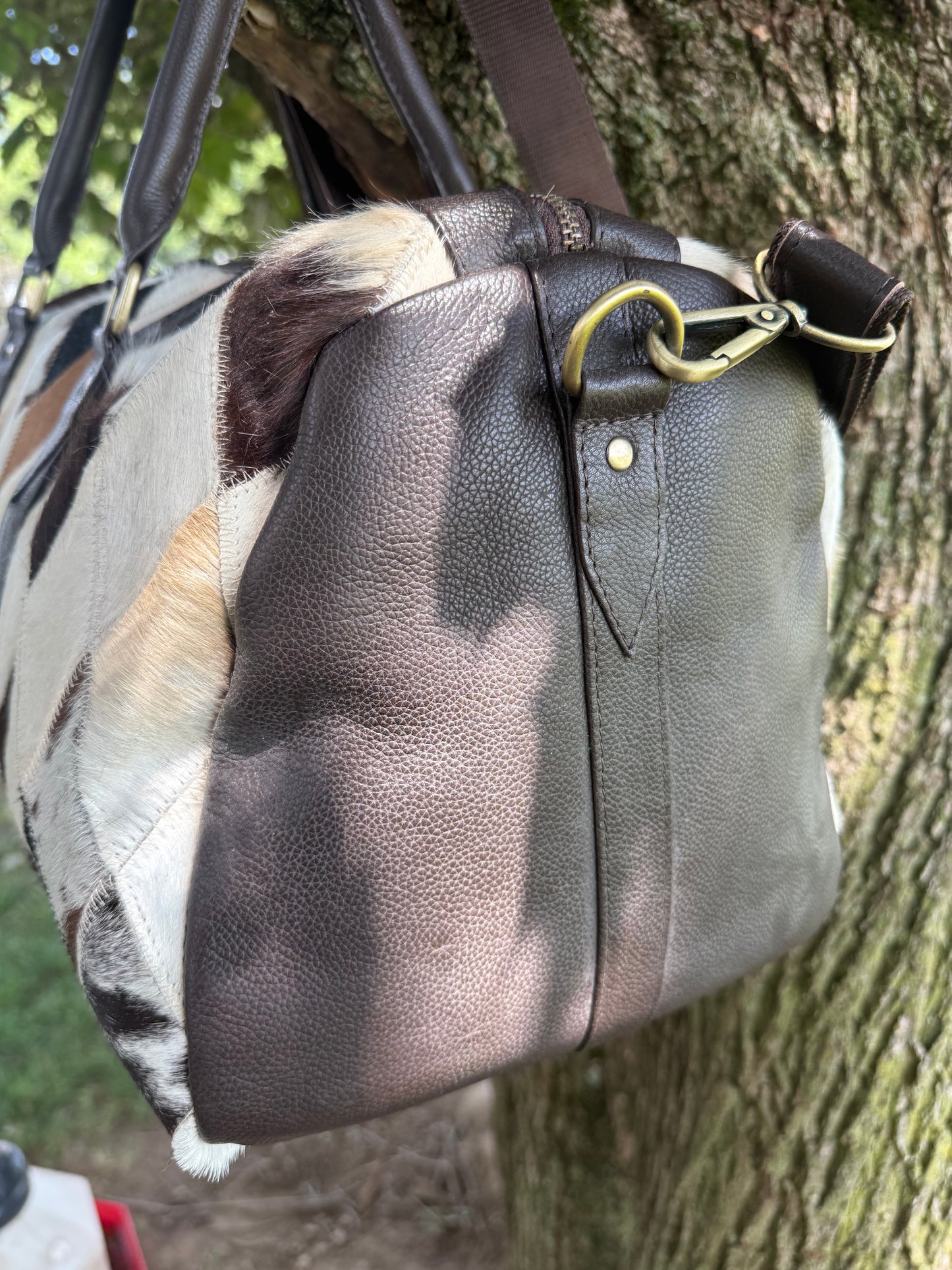 Large Cowhide Diamond Duffel Bag