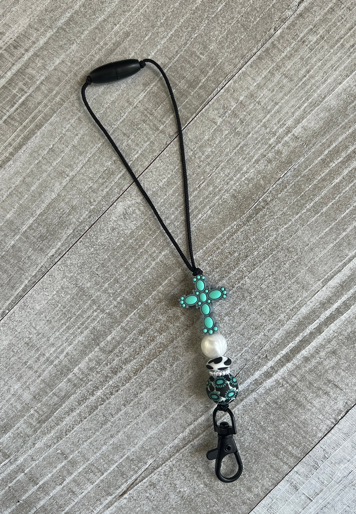 Western Turquoise Cow Print Cross Freshie Hanger