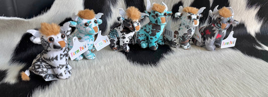 Mini Sitting Bull Cow Aztec Cowhide Plushie