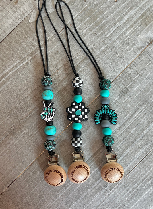 Turquoise Western Pacifier Clip