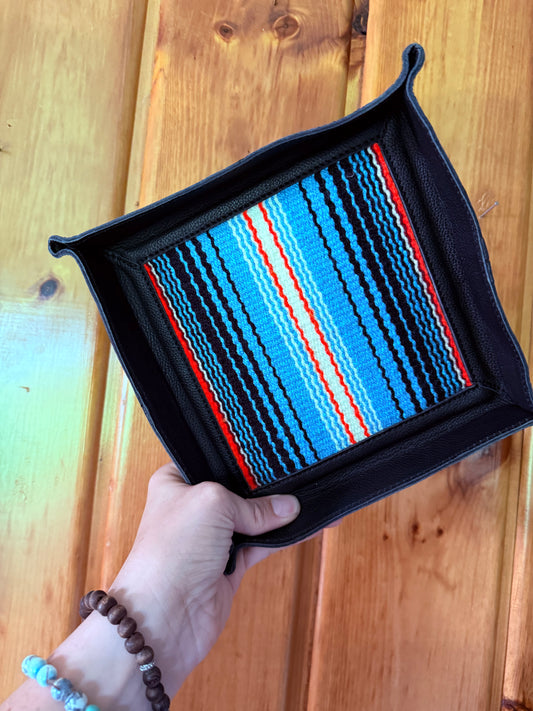 Saddle Fabric Stripe Leather Tray