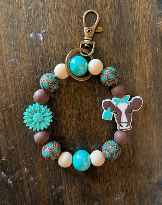 Cheetah Concho Turquoise Opal Brown Cow Wristlet