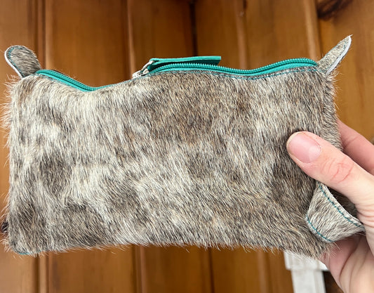 Brindle Turquoise Cowhide Cosmetic Bag