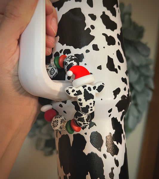 Christmas Cow Tumbler Cup Charm