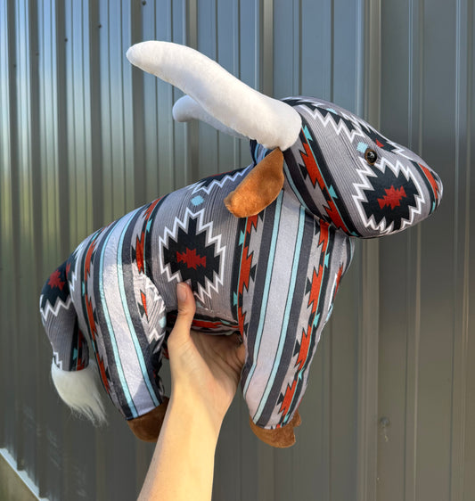 Large Plushie Gray Red Aztec Long Horn Plushie